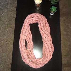 Soft pink, chunky knit, infinity scarf